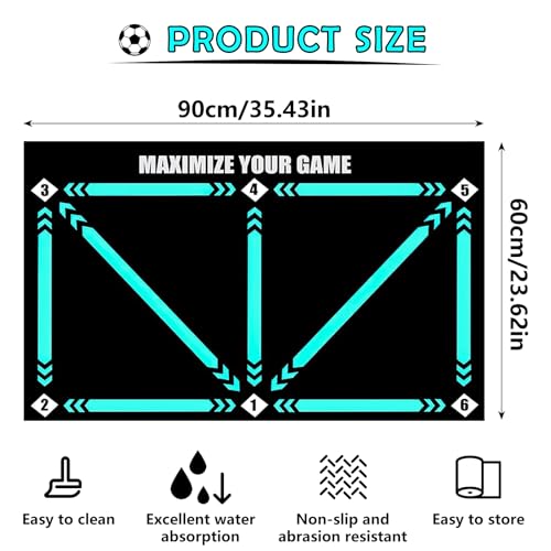 Tapis d'entraînement football 90 x 60 cm, antidérapant, pour amateurs et enfants, idéal pour entraînement dribble et for
